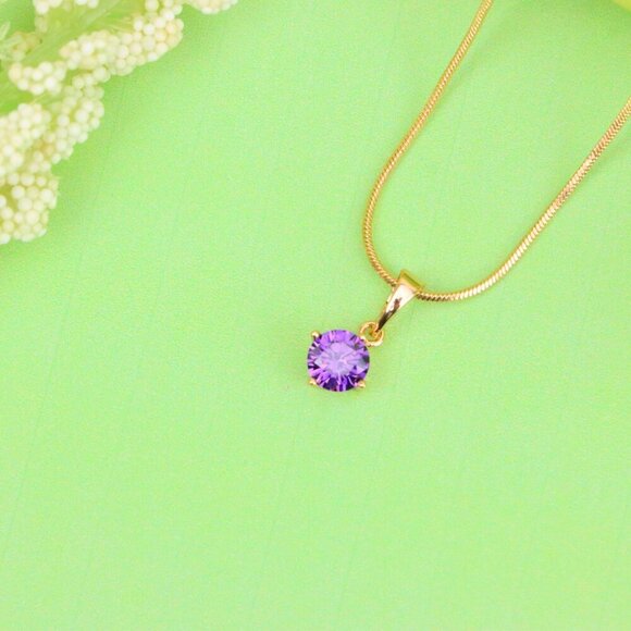 "Minimalist Purple Round Pendant in Rose Gold Petite Design, XPPT1830 - Picture 3 of 13